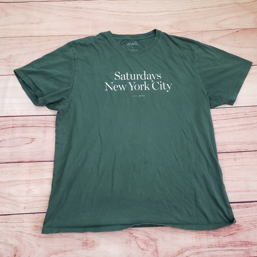 Saturdays NYC Shirt Mens Extra Large Green Short Sleeve Cotton Casual‎ Adult
